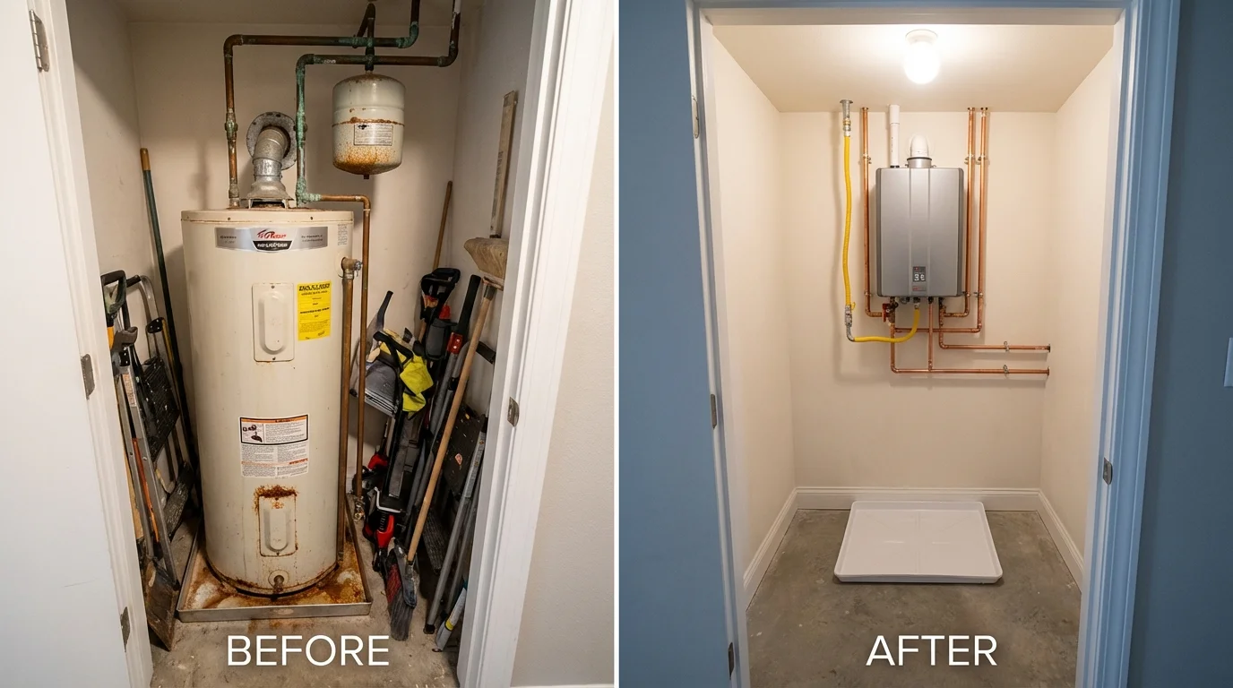 Tank water heater versus wall-mounted tankless unit comparison for Bernardston, MA homeowners